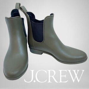J. CREW Chelsea Matte Olive Green Rain Low Ankle Boots